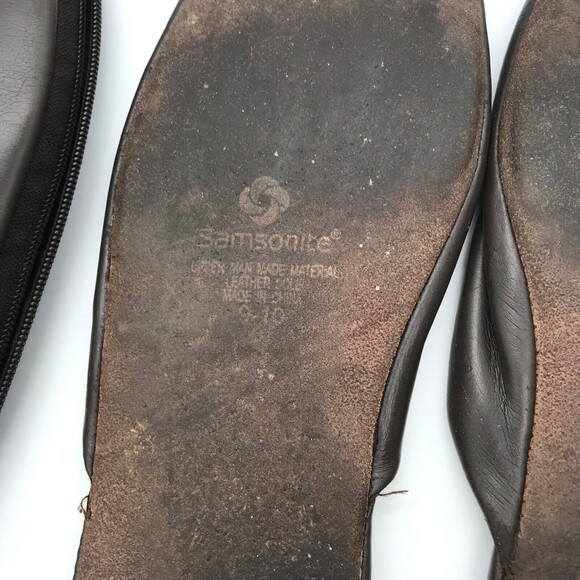 Vintage Samsonite Men's size 9- 10 Travel Slippers  in Brown Zippered Case - Picture 10 of 11